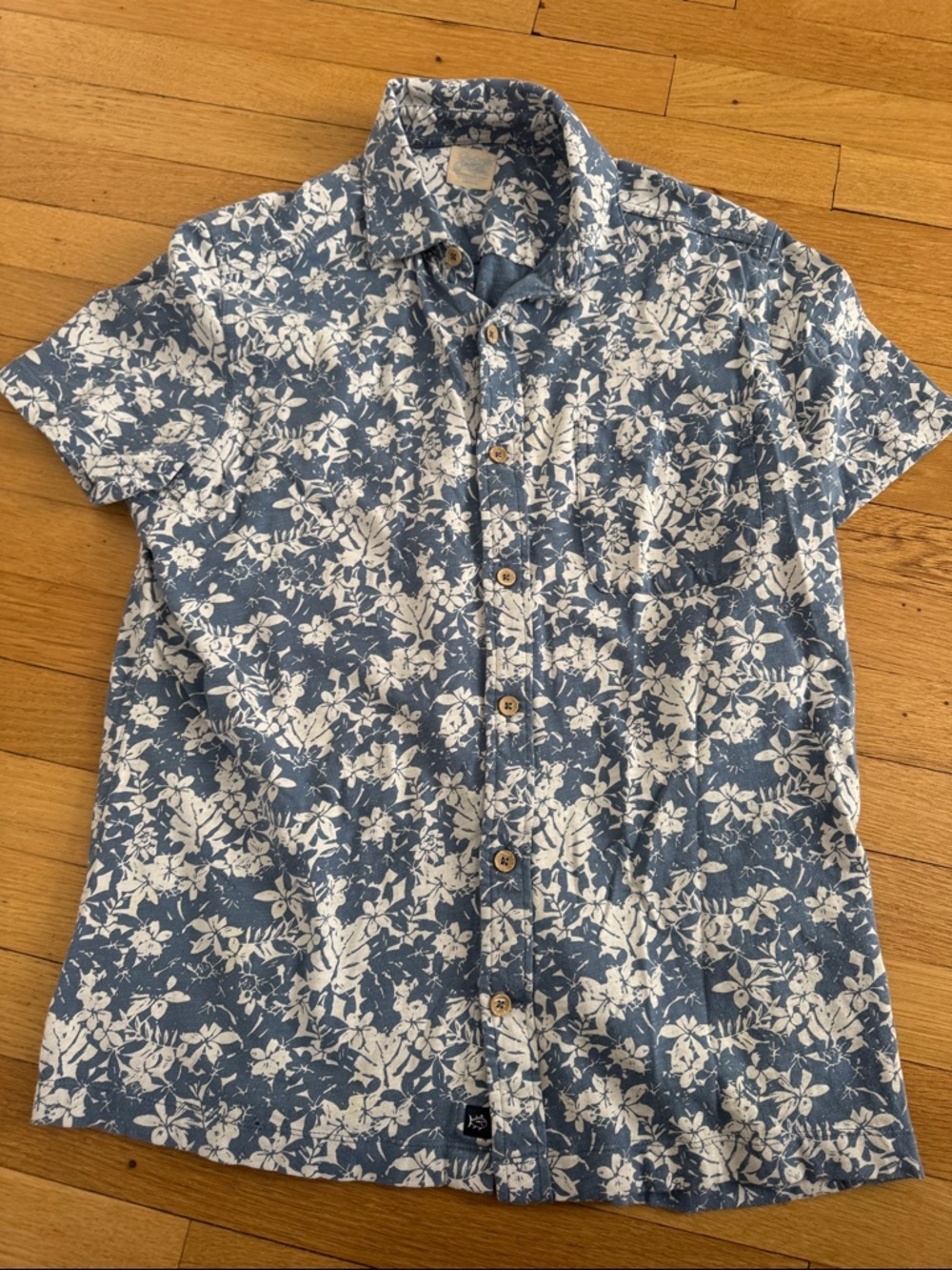 Southern Tide Blue & White Floral Hawaiian Short-Sleeve Button-Down Shirt